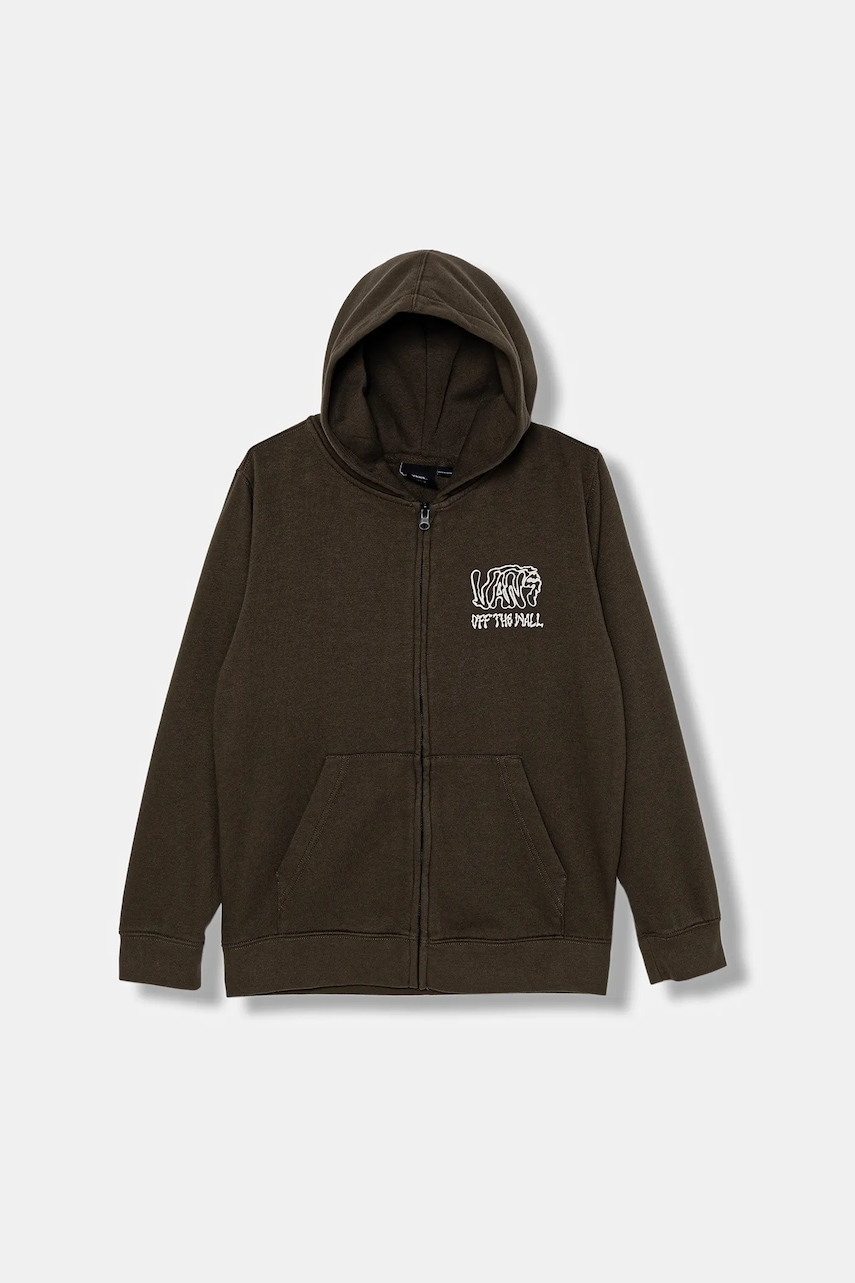 Dětská mikina Vans Rippled Full Zip hnědá barva, s kapucí, s potiskem, VN000PX2EMP1