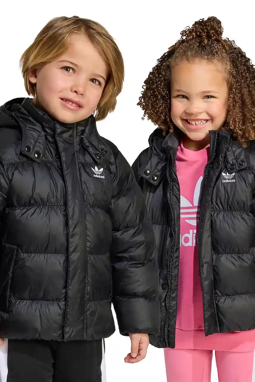 Dětská péřová bunda adidas Originals černá barva, JX0550