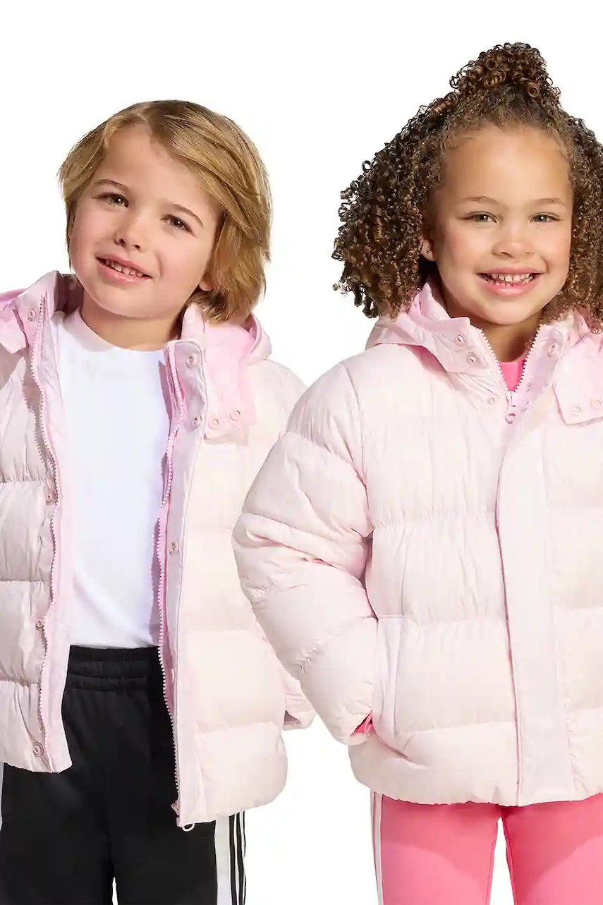 Dětská péřová bunda adidas Originals růžová barva, JV8547