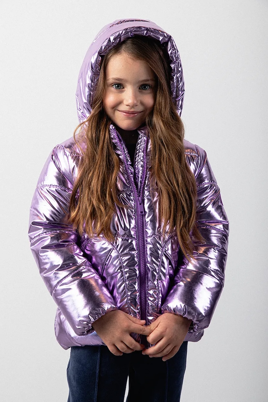 Dětská zimní bunda Coccodrillo fialová barva, OUTERWEAR GIRL KIDS