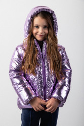 Dětská zimní bunda Coccodrillo fialová barva, OUTERWEAR GIRL KIDS