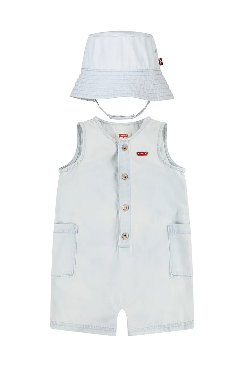 Dětské bavlněné dupačky Levi's LVB DENIM ROMPER & BUCKET HAT