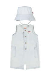 Dětské bavlněné dupačky Levi's LVB DENIM ROMPER & BUCKET HAT