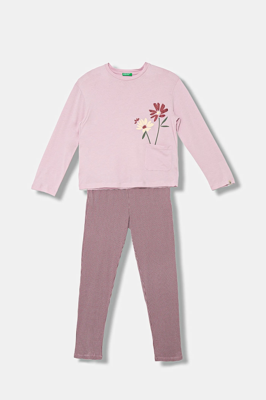 Dětské bavlněné pyžamo United Colors of Benetton růžová barva, 3VD00P09C