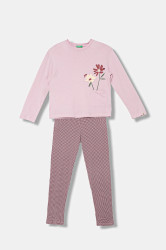 Dětské bavlněné pyžamo United Colors of Benetton růžová barva, 3VD00P09C
