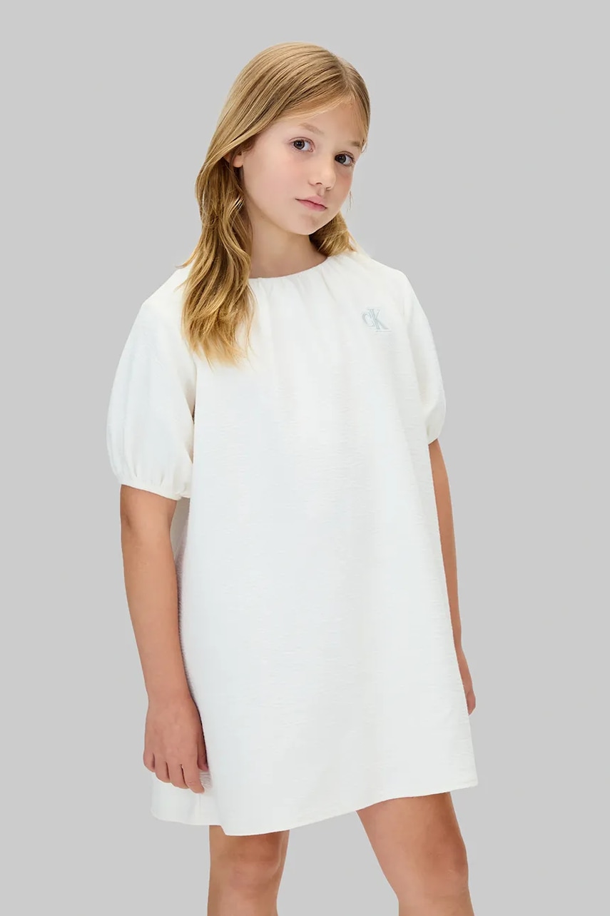 Dětské bavlněné šaty Calvin Klein Jeans béžová barva, mini, IG0IG03013