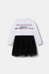 Dětské bavlněné šaty Guess bílá barva, midi, K5YK01 KB8R0