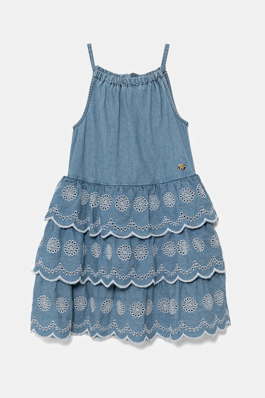 Dětské bavlněné šaty Guess modrá barva, midi, J5GK19 D5NZ0