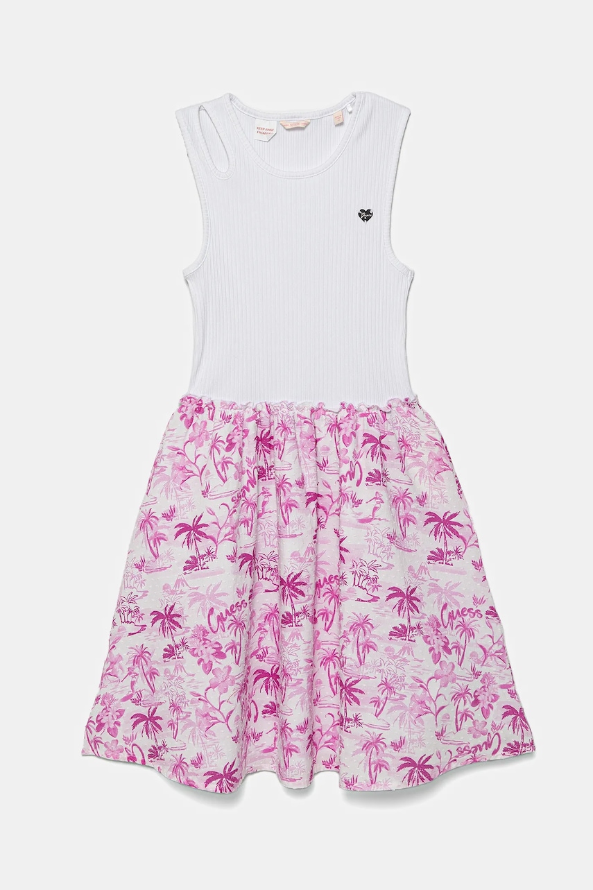 Dětské bavlněné šaty Guess růžová barva, midi, J5GK29 KCSQ4