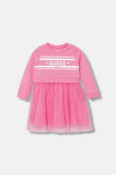 Dětské bavlněné šaty Guess růžová barva, midi, K5YK01 KB8R0
