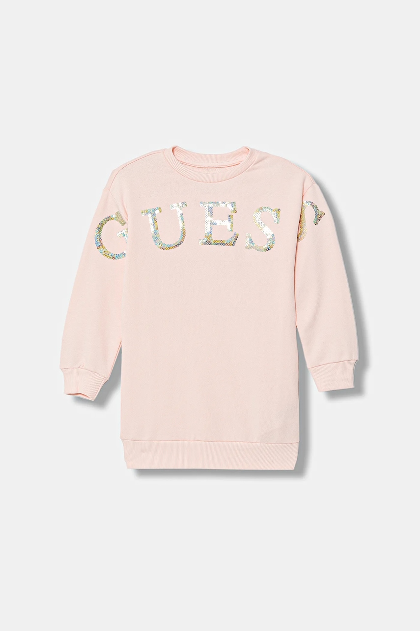 Dětské bavlněné šaty Guess růžová barva, mini, K5BK10 KAD74