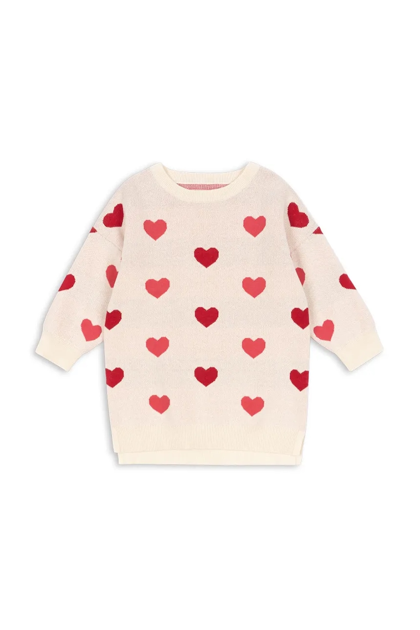 Dětské bavlněné šaty Konges Sløjd LAPIS KNIT DRESS GOTS béžová barva, mini, oversize, KS103854