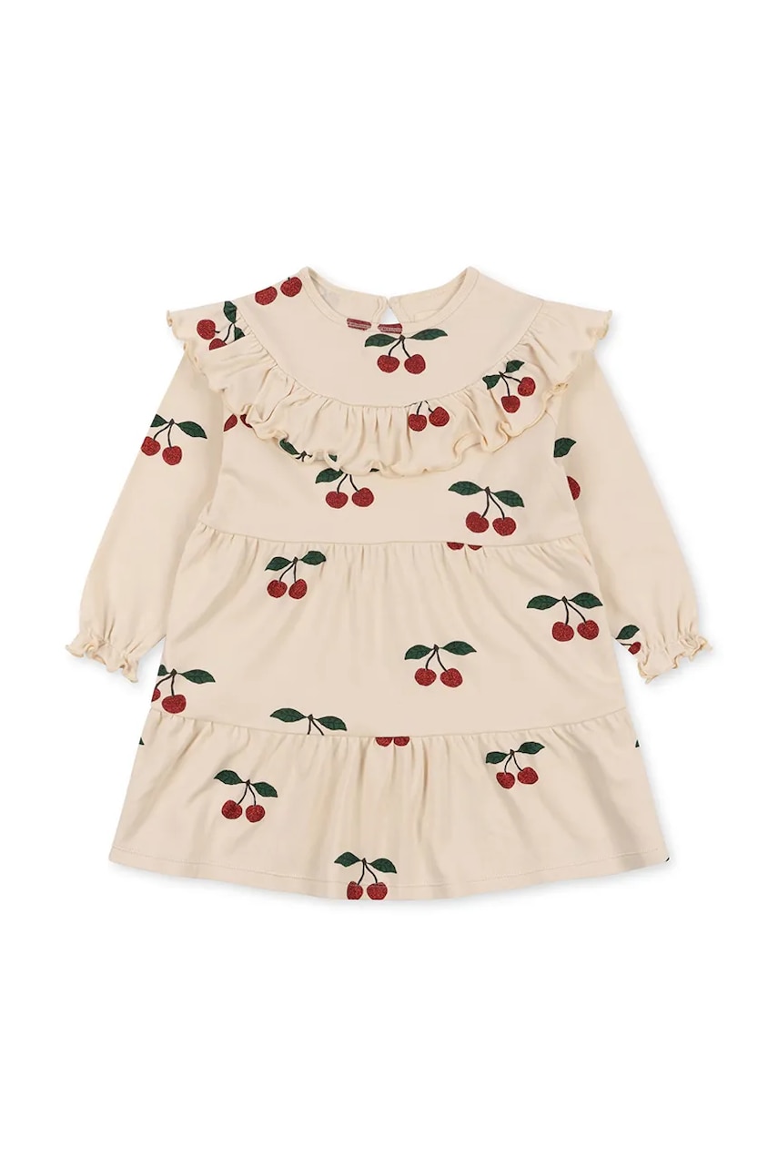 Dětské bavlněné šaty Konges Sløjd MALLI GLITTER DRESS GOTS béžová barva, mini, přiléhavé, KS103893