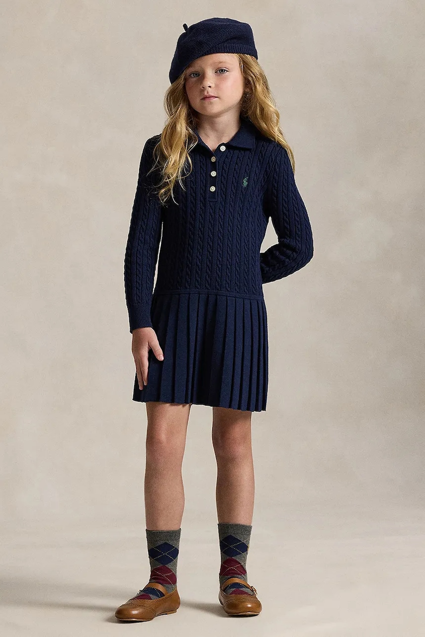 Dětské bavlněné šaty Polo Ralph Lauren tmavomodrá barva, mini, 312978841001