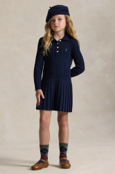 Dětské bavlněné šaty Polo Ralph Lauren tmavomodrá barva, mini, 312978841001