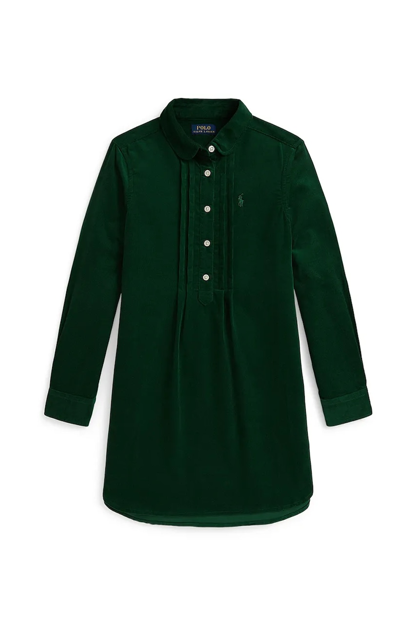 Dětské bavlněné šaty Polo Ralph Lauren zelená barva, mini, 313A98220001