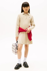 Dětské bavlněné šaty Tommy Hilfiger béžová barva, mini, KG0KG08789