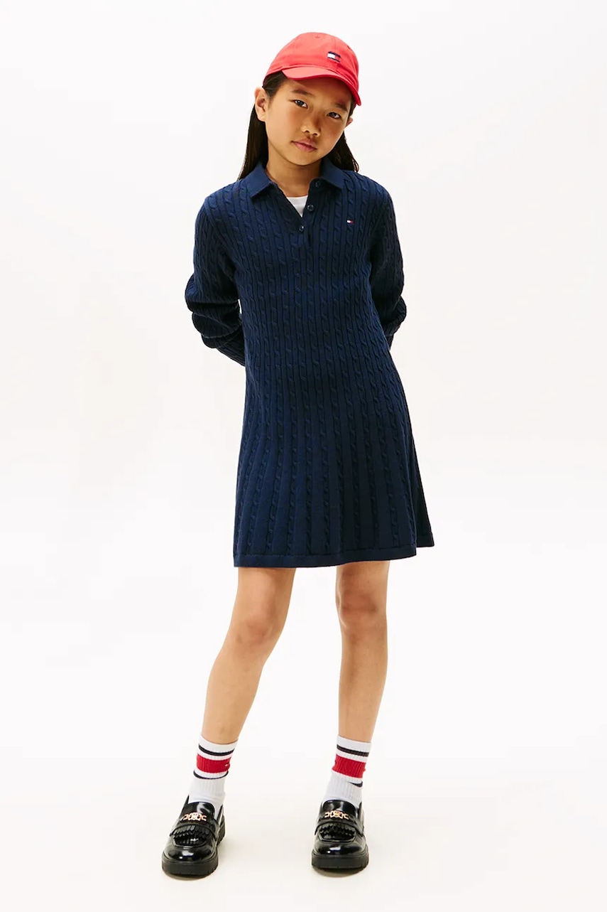 Dětské bavlněné šaty Tommy Hilfiger tmavomodrá barva, mini, KG0KG08789