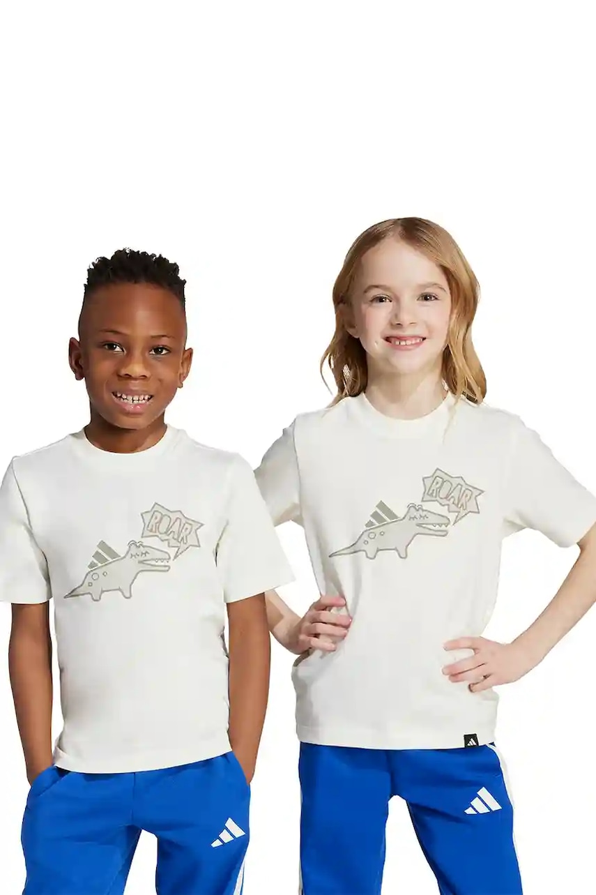 Dětské bavlněné tričko adidas béžová barva, s potiskem, JV5074