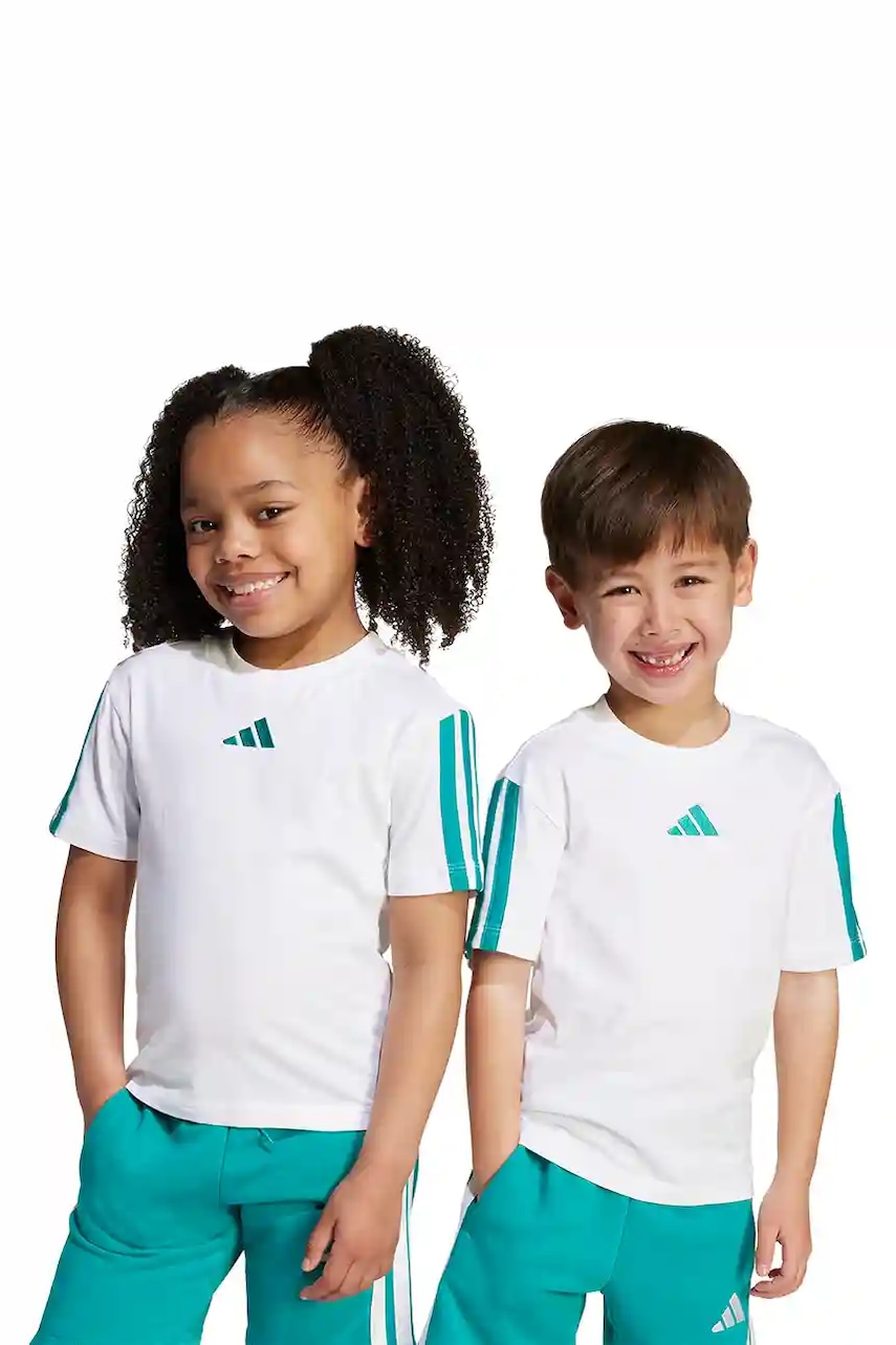 Dětské bavlněné tričko adidas bílá barva, s aplikací, JV7353