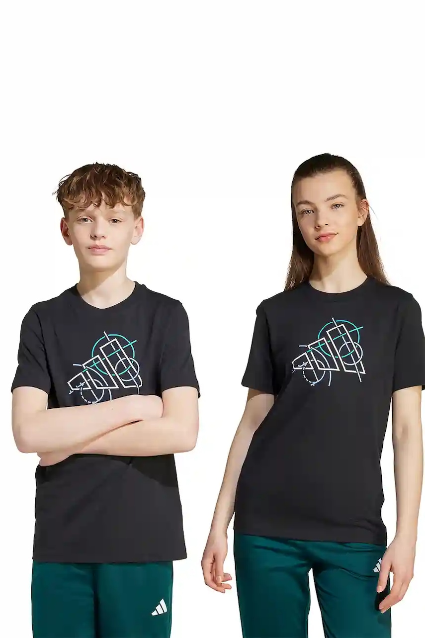 Dětské bavlněné tričko adidas černá barva, s potiskem, JV5104