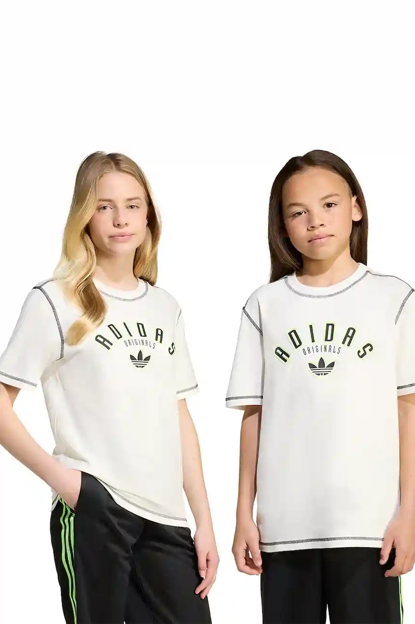 Dětské bavlněné tričko adidas Originals béžová barva, s aplikací, JX5265