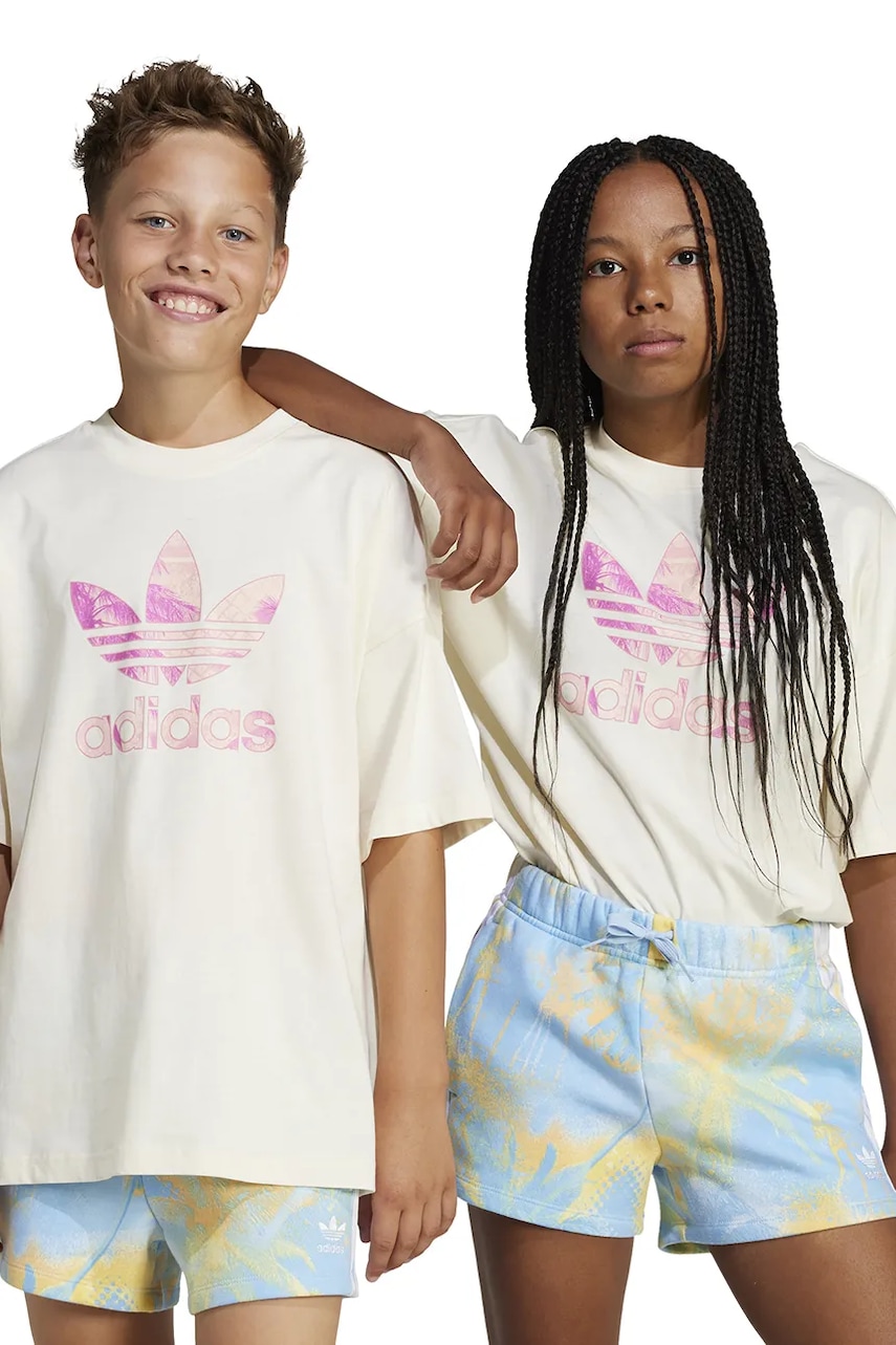 Dětské bavlněné tričko adidas Originals béžová barva, s potiskem, JD2916