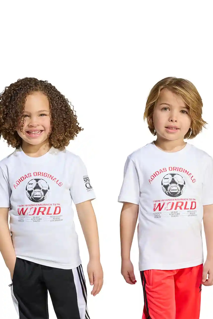 Dětské bavlněné tričko adidas Originals bílá barva, s potiskem, JW6097