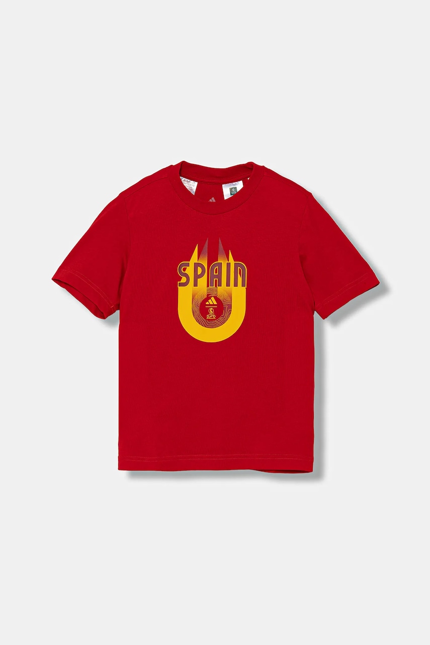 Dětské bavlněné tričko adidas Performance SPAIN červená barva, s potiskem, JZ9003