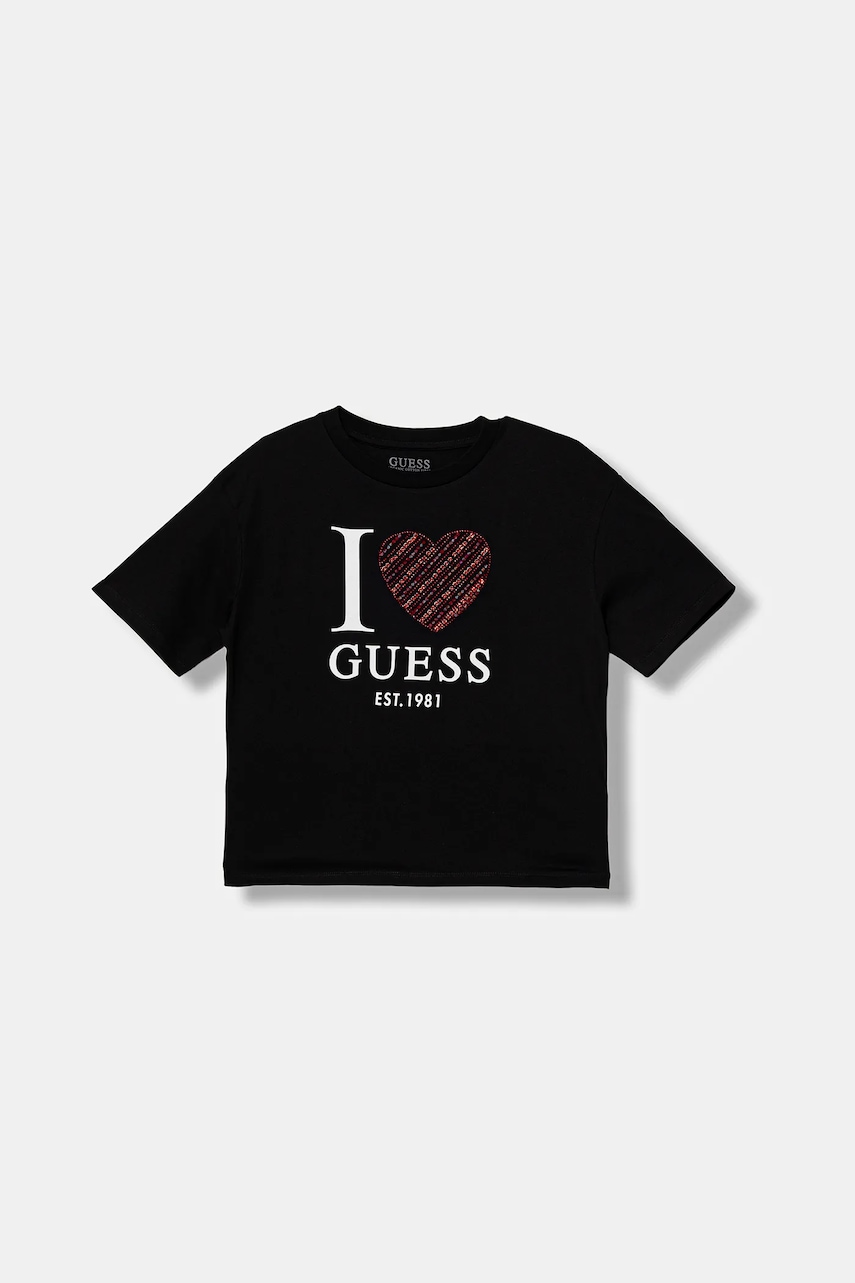 Dětské bavlněné tričko Guess černá barva, J5BI07 I3Z14