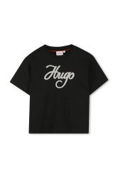 Dětské bavlněné tričko HUGO černá barva, G00571