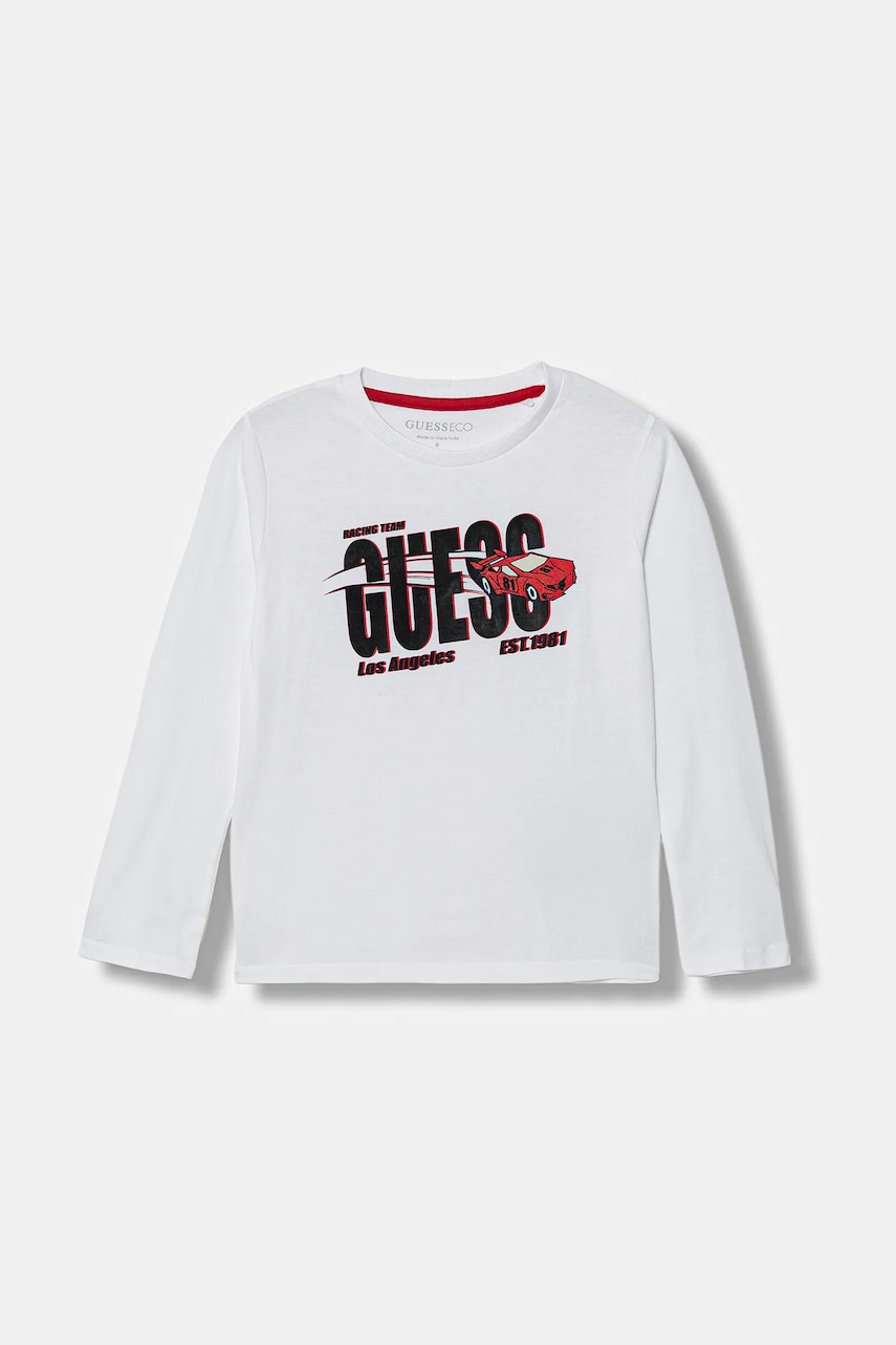 Dětské bavlněné tričko s dlouhým rukávem Guess
