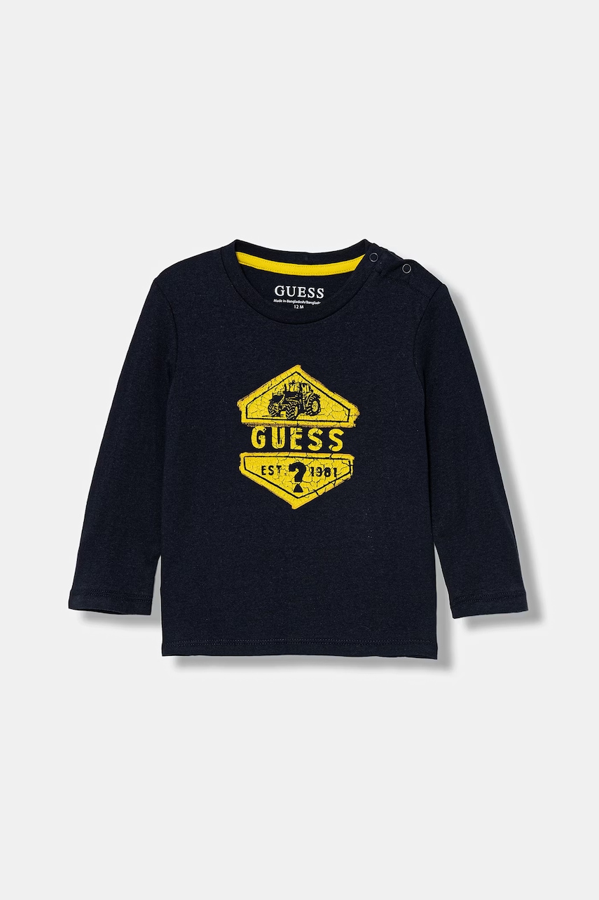 Dětské bavlněné tričko s dlouhým rukávem Guess