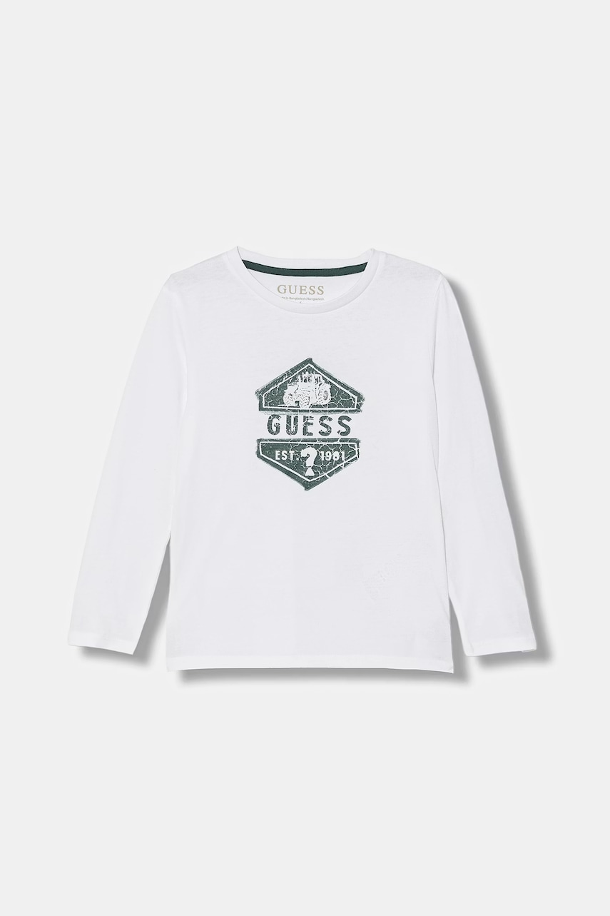 Dětské bavlněné tričko s dlouhým rukávem Guess