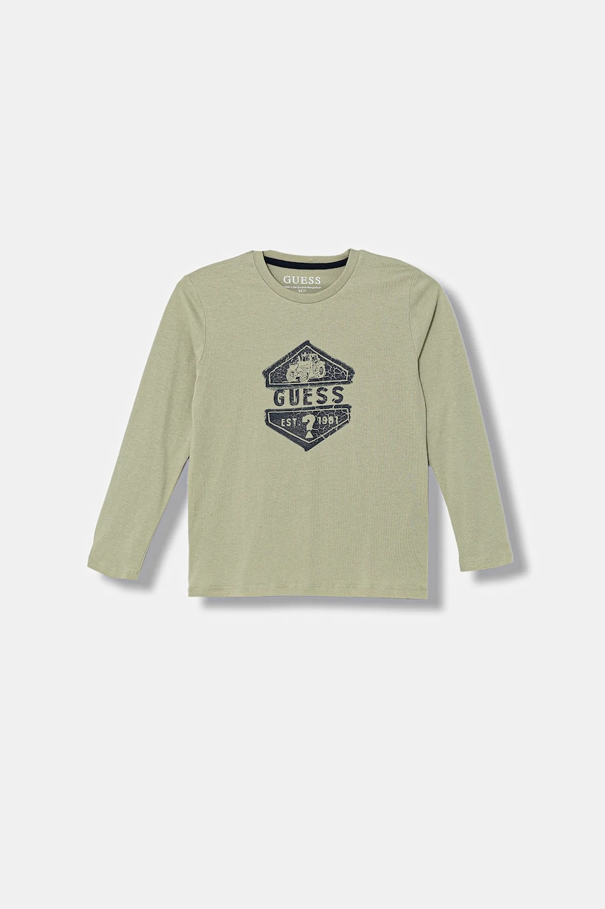 Dětské bavlněné tričko s dlouhým rukávem Guess