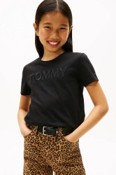 Dětské bavlněné tričko Tommy Hilfiger černá barva, KG0KG08899