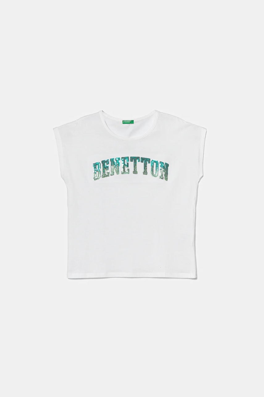 Dětské bavlněné tričko United Colors of Benetton bílá barva, 3I1XC10P1