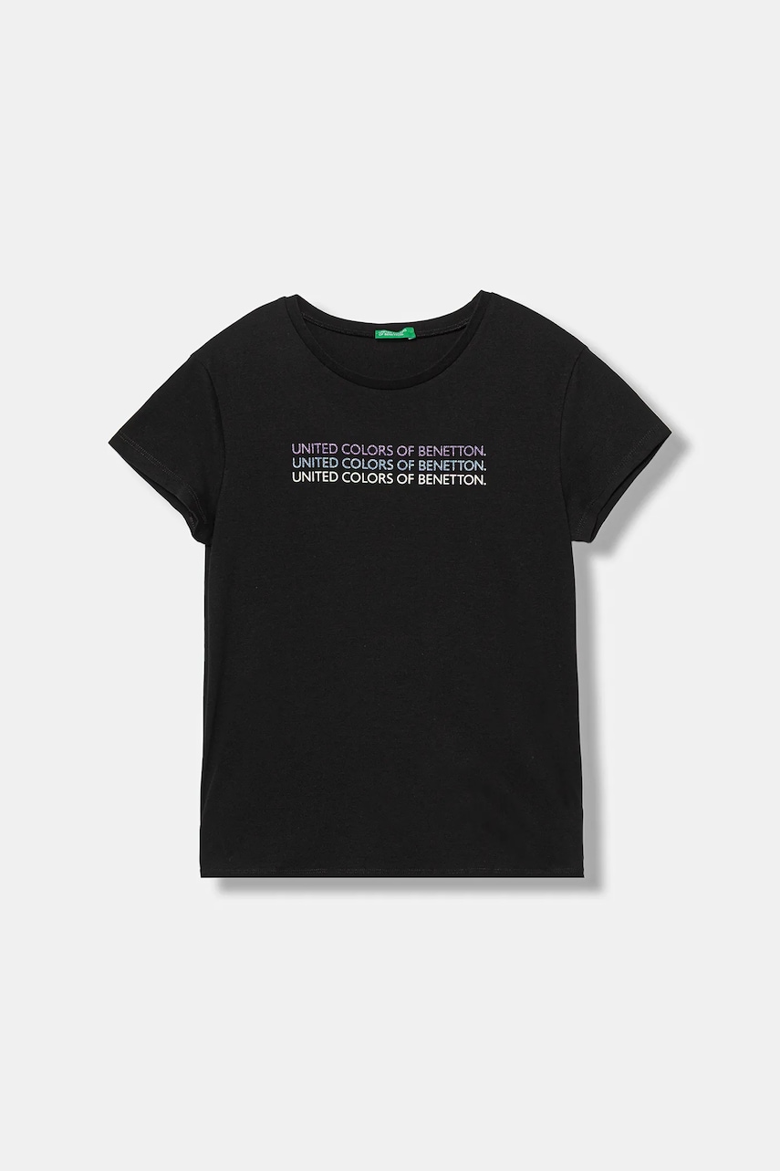 Dětské bavlněné tričko United Colors of Benetton černá barva, 3I1XC10Q1