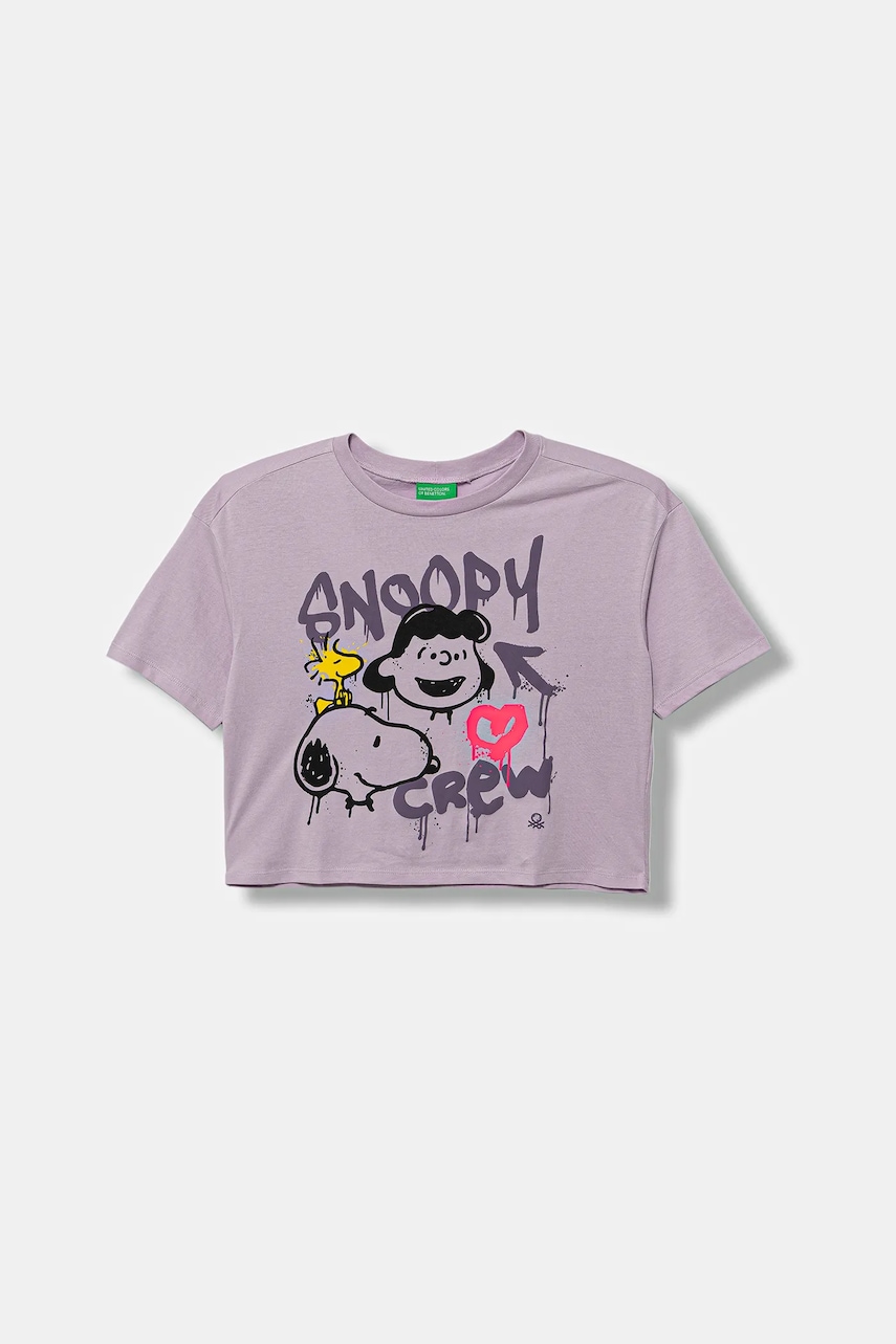 Dětské bavlněné tričko United Colors of Benetton fialová barva, 3X1SC10PT