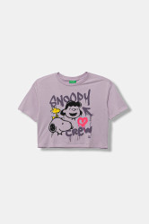 Dětské bavlněné tričko United Colors of Benetton fialová barva, 3X1SC10PT