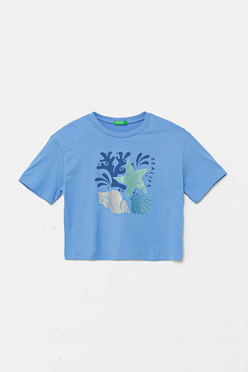 Dětské bavlněné tričko United Colors of Benetton modrá barva, 35RYC10OZ