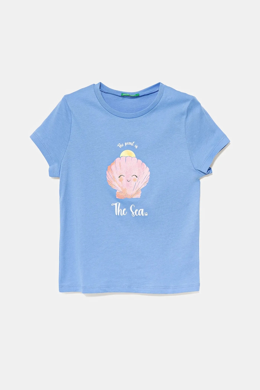 Dětské bavlněné tričko United Colors of Benetton modrá barva, 3I1XG10JJ