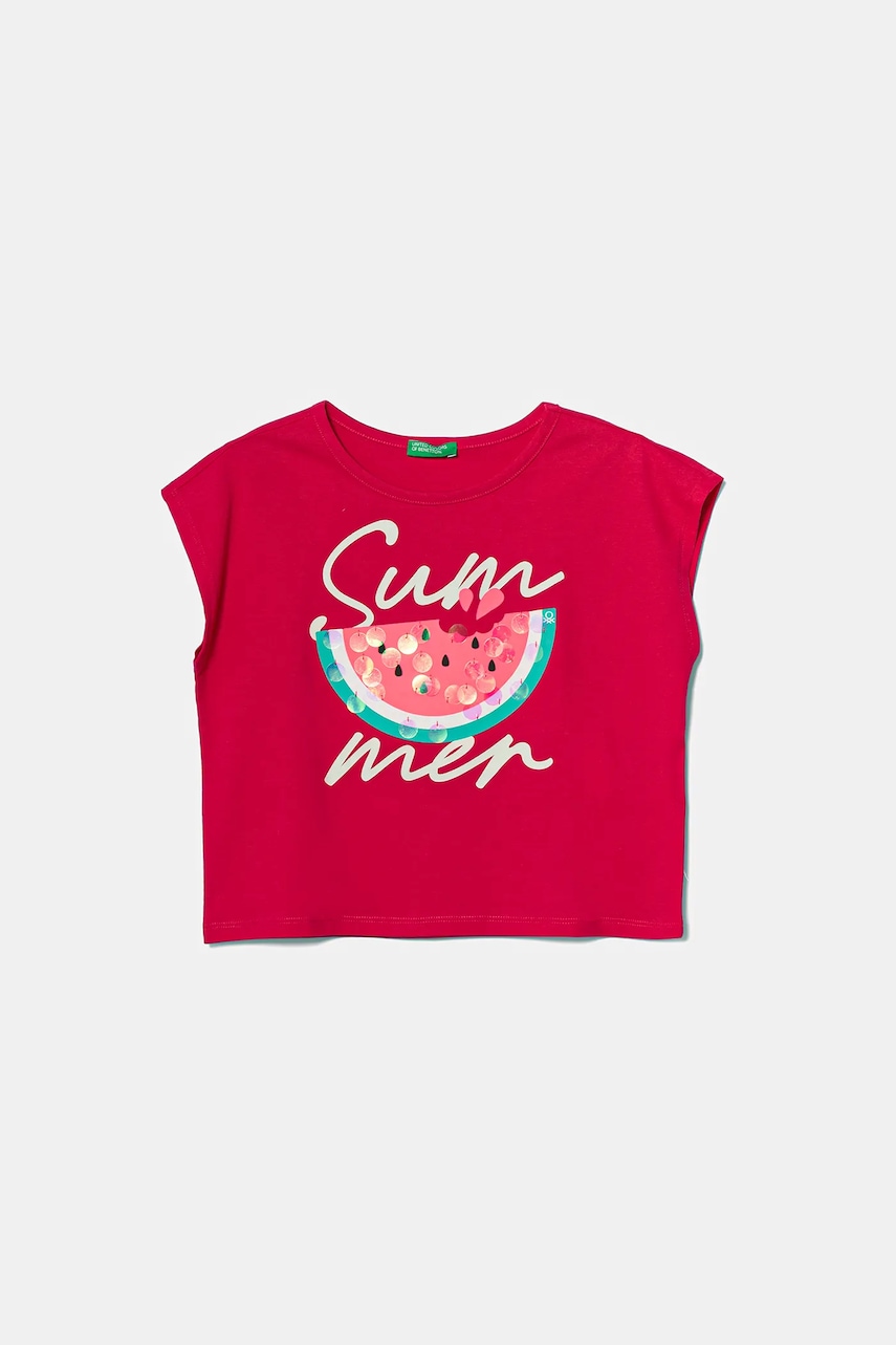 Dětské bavlněné tričko United Colors of Benetton růžová barva, 3I1XC10P0