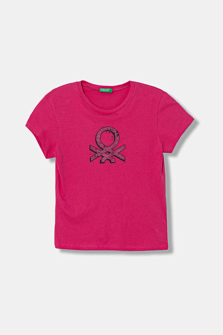 Dětské bavlněné tričko United Colors of Benetton růžová barva, 3I1XC10Q1