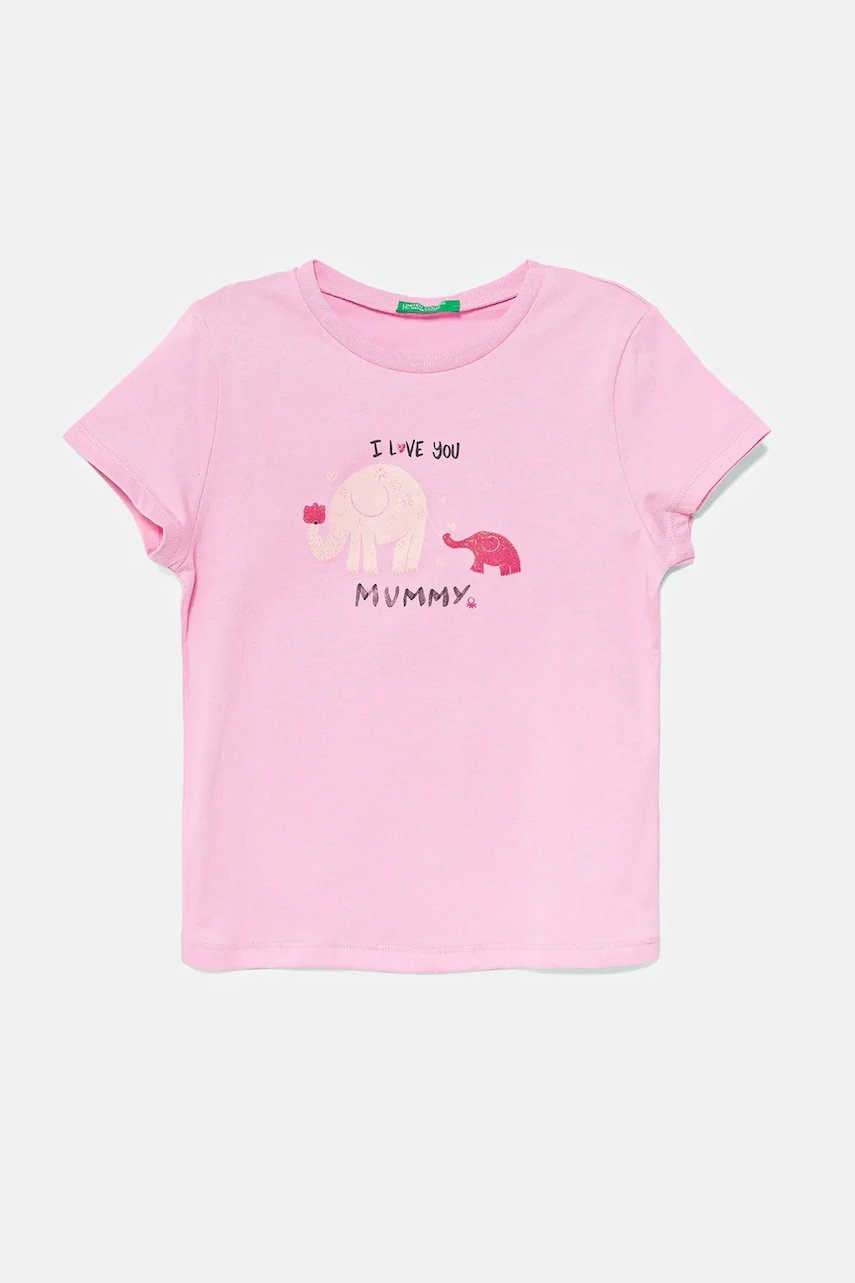 Dětské bavlněné tričko United Colors of Benetton růžová barva, 3I1XG10JJ