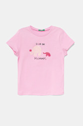 Dětské bavlněné tričko United Colors of Benetton růžová barva, 3I1XG10JJ