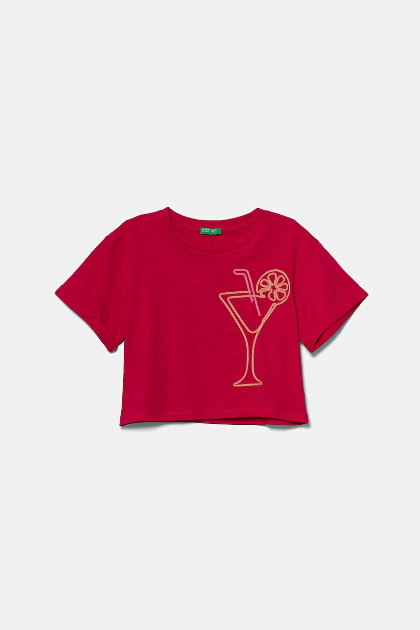 Dětské bavlněné tričko United Colors of Benetton růžová barva, 3SDLC10OX