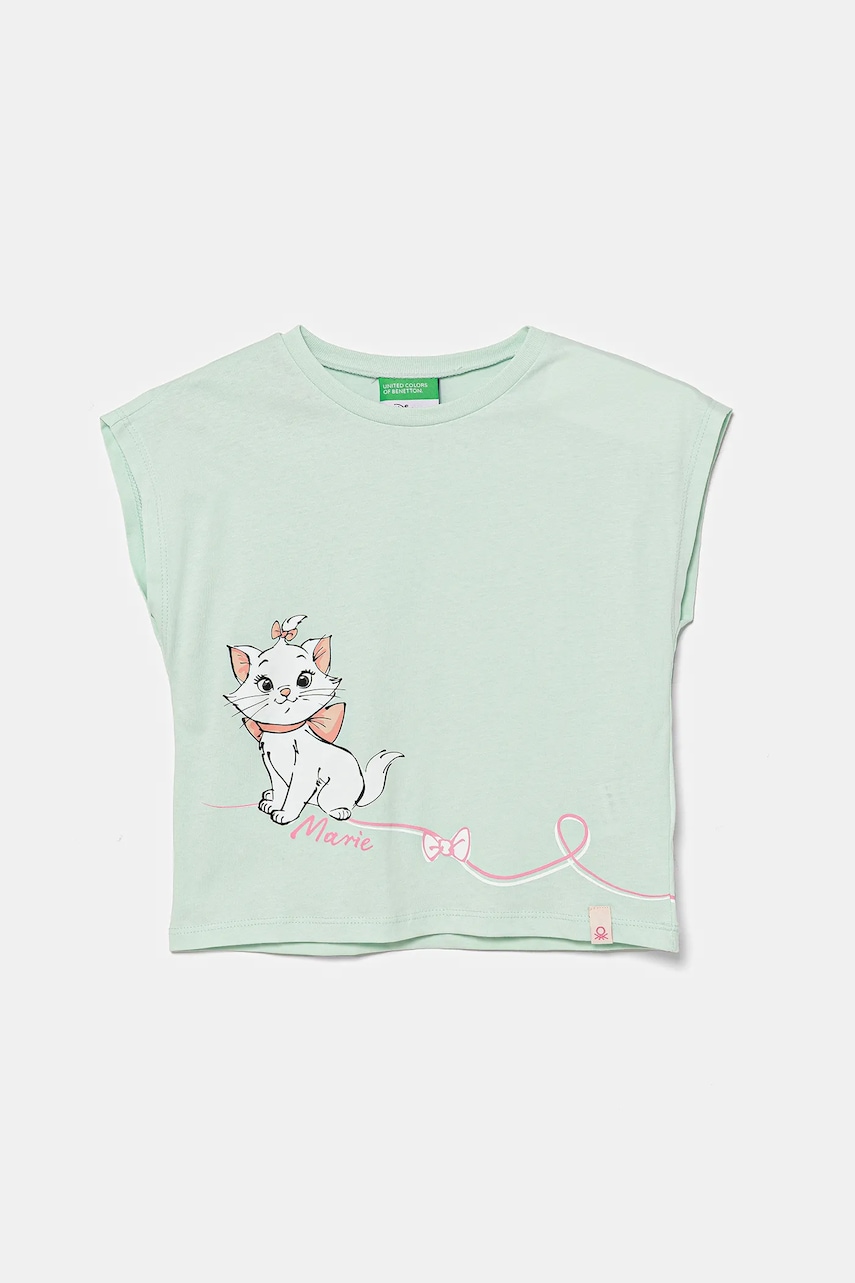 Dětské bavlněné tričko United Colors of Benetton zelená barva, 3JERG10JC