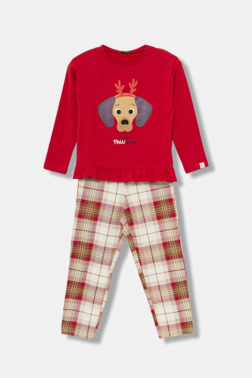 Dětské pyžamo United Colors of Benetton červená barva, s potiskem, 3DKE0P07Z