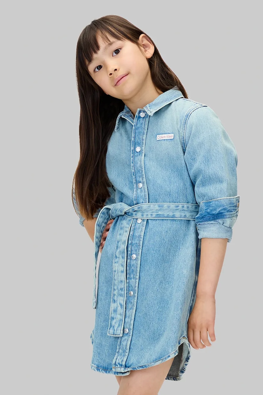 Dětské riflové šaty Calvin Klein Jeans modrá barva, mini, IG0IG03011